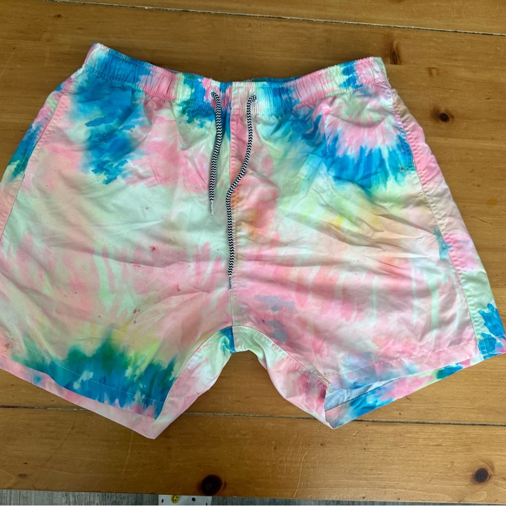 Pink and Blue Tie-Dye Swim Board Shorts